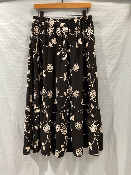 Dresses & Skirts - Black Floral Embroidered Tiered Maxi Skirt xl